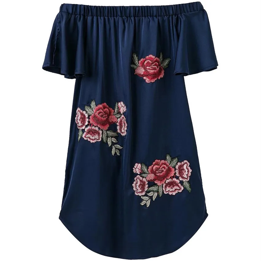 NSZ Для женщин атлас с плеча сексуальные мини-платье короткий рукав вышивка