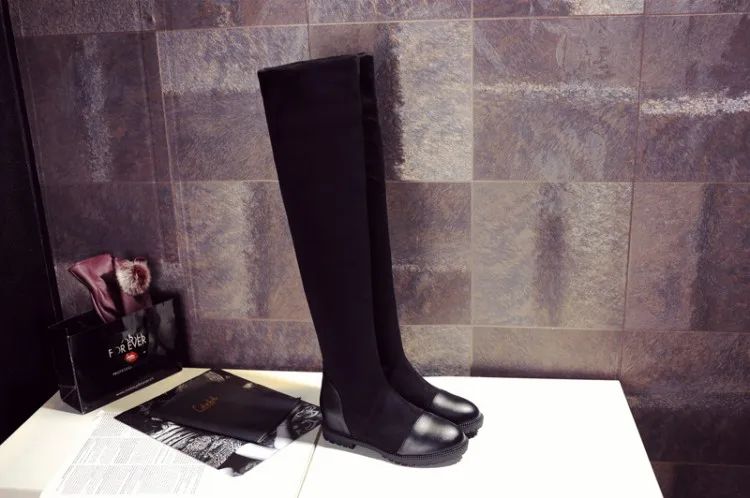 Botas Mujer Большой Размер 34-43brand Дизайн Патч Цвет Более Сапоги на Толстой Подошве Платформы Тонкий Долгая Зима Осень X61-5