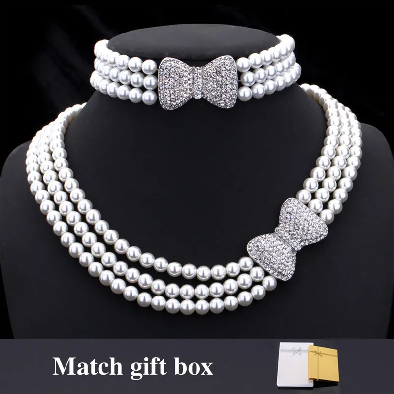Жемчужные Ювелирные наборы для женщин Бусы Многослойные ожерелья браслет стразы