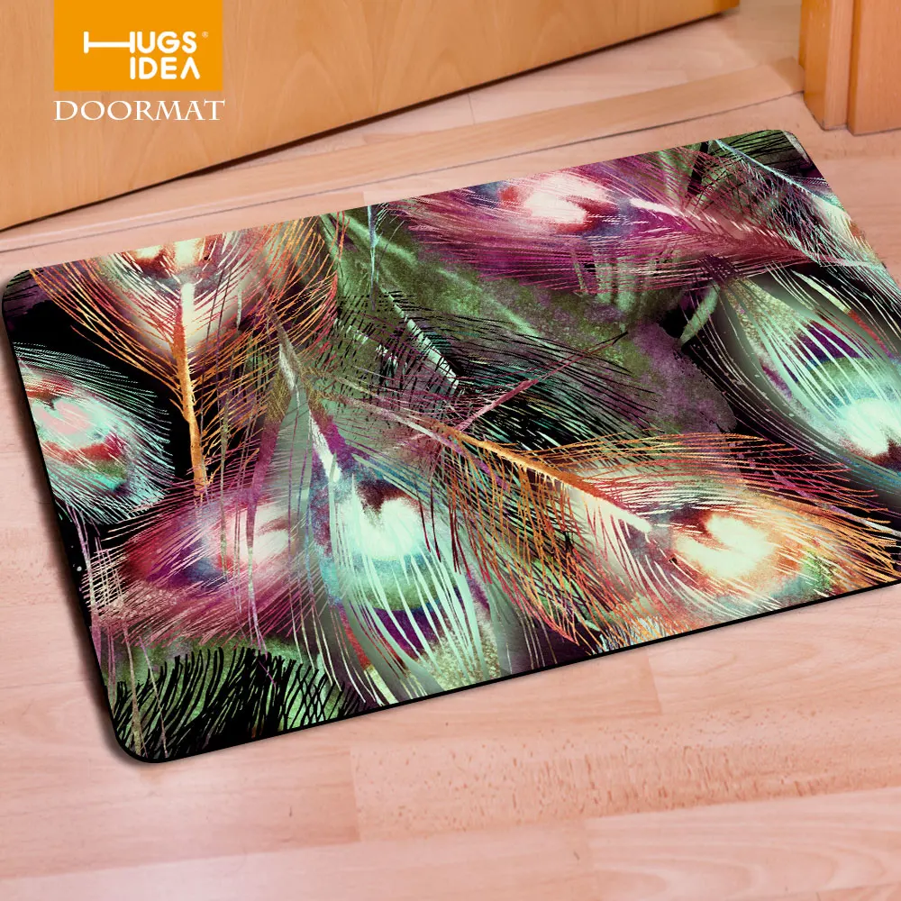 Нескользящий напольный 3D ковер HUGSIDEA с рисунком павлиньих перьев Придверный