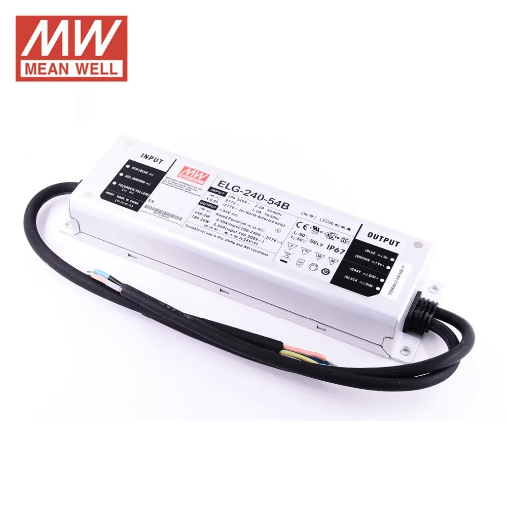 Оригинальная Светодиодная лампа MEAN WELL ELG 240 54B 240W 54V 4.45A IP67 с регулировкой тока и
