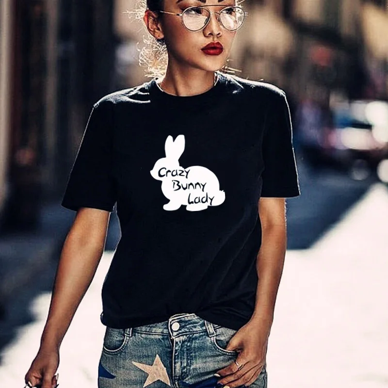 Хлопковая футболка Crazy Bunny Lady для питомца, футболка с кроликом для мамы и дочки, gif футболка с графическим рисунком, хипстерские футболки Tumblr, Прямая поставка