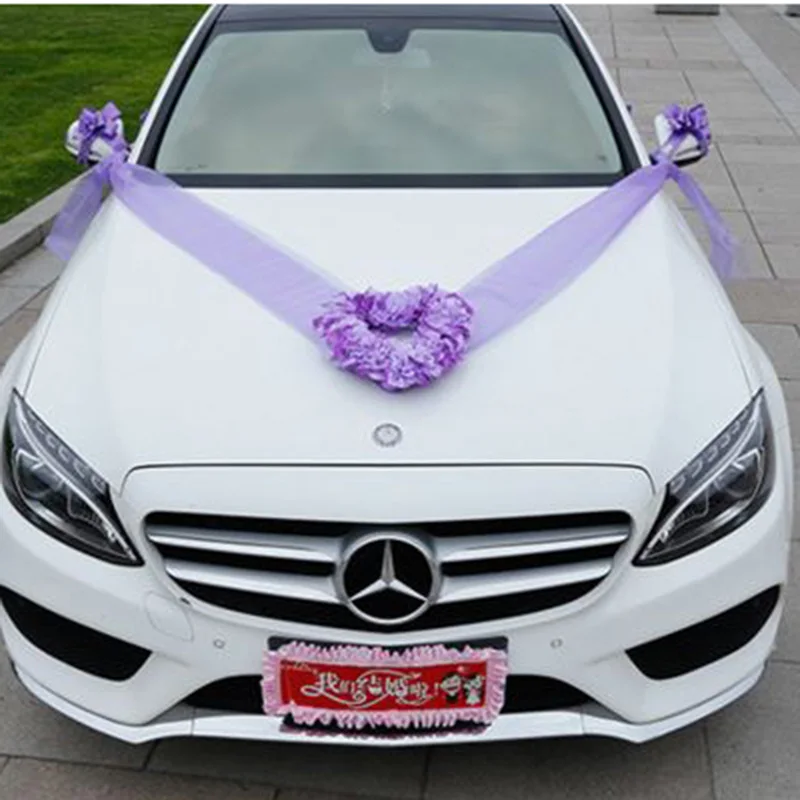 purple В форме сердца свадебный автомобиль декорации Искусственные цветы набор белые Вечерние шелковые цветы букет на автомобиль Свадебные предметы домашнего обихода - Цвет: purple