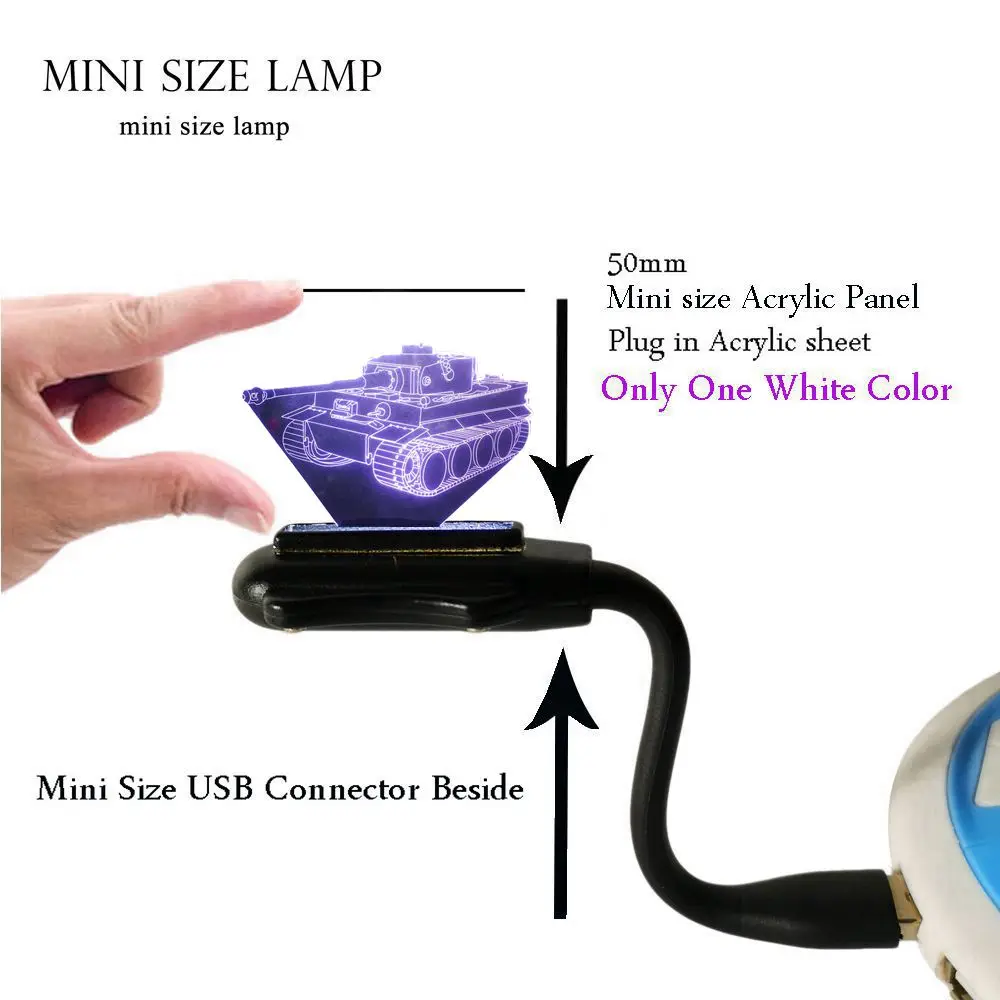 Mini white color Машинный Танк 3D ночной Светильник светодиодный сенсорный пульт дистанционного управления 7 цветов USB иллюзия Лампа на день рождения Рождество Декор Светильник детская игрушка - Испускаемый цвет: Mini white color