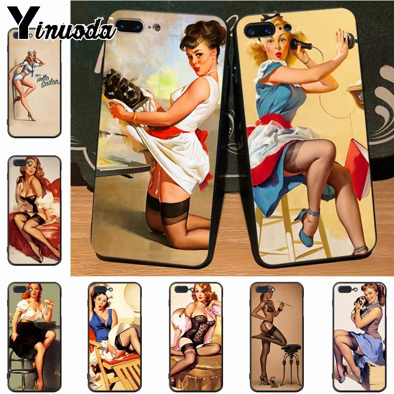 Роскошный чехол Yinuoda PinUp для девочек модный 2D телефона iPhone 7plus X 6 6S 7 8 8Plus 11Pro