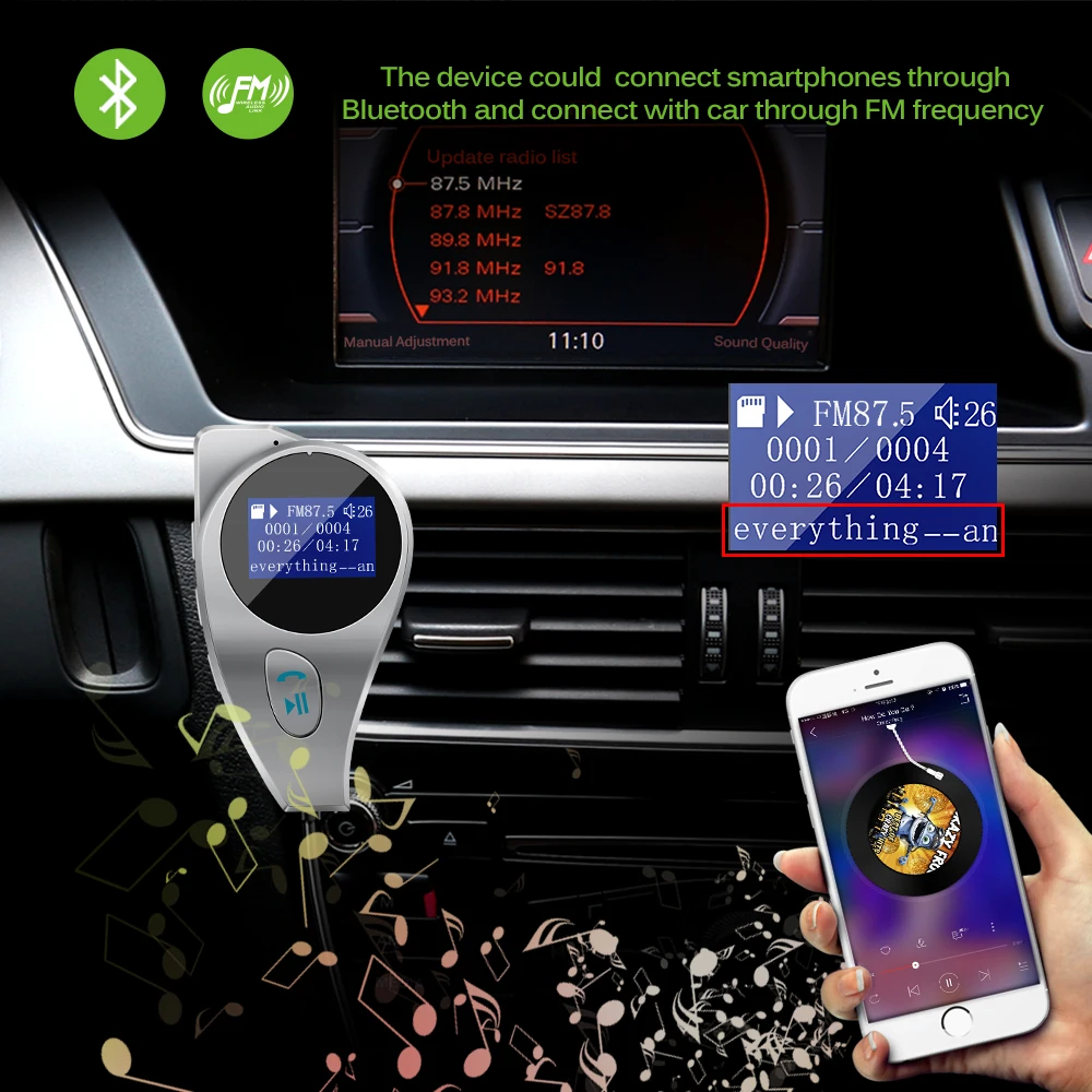 Автомобильный комплект Aozbz с Bluetooth mp3 музыкальный плеер fm передатчик модулятор 2 1