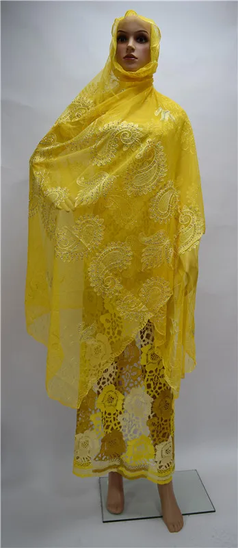 Fashionable sky blue badanas fabric with embroidery African tulle net scarf rhinestones for lady ESF17 multi color | Дом и сад