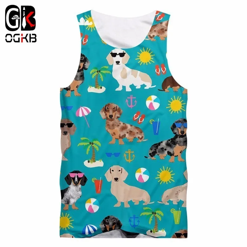 Майка OGKB мужская с 3D принтом солнца и собаки жилет без рукавов в тропическом