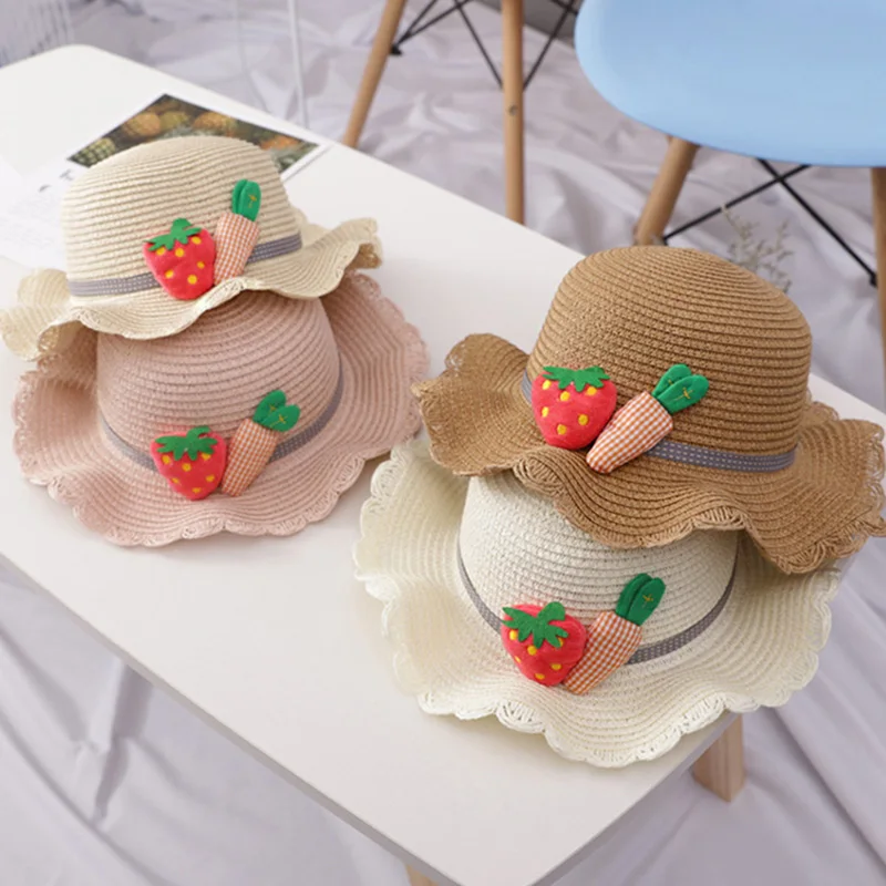 Детская соломенная шляпа с клубничным фруктом летняя пляжная реквизит для