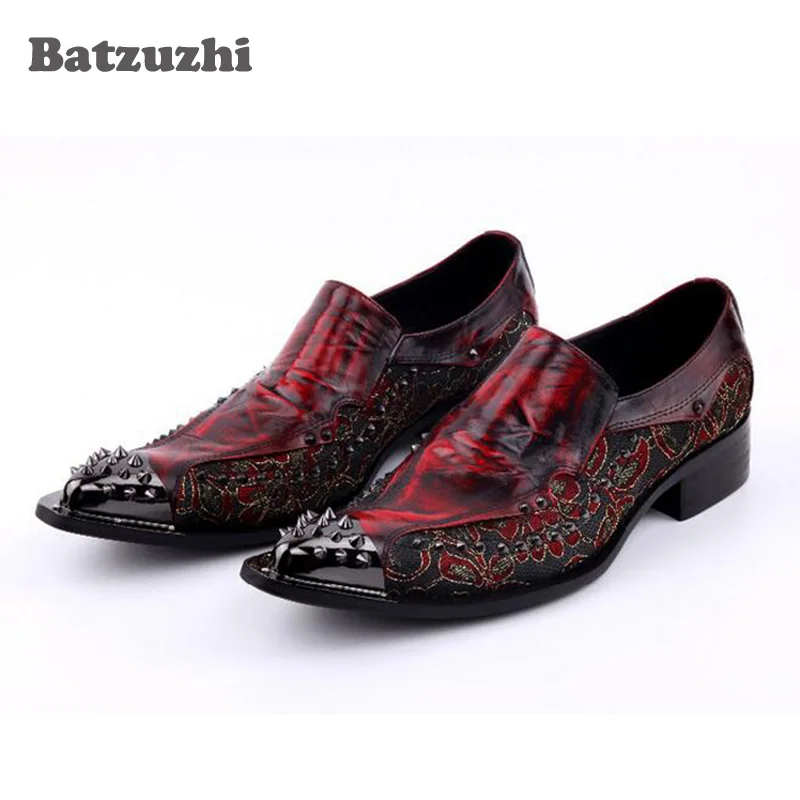

Luxury 2018 New Handmade Men Shoes Pointed Toe Metal Tip Spikes Men Dress Shoes Slip On Evennig Party Wedding Shoes Size 38-46