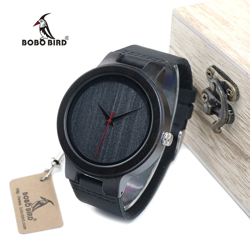 BOBO BIRD WC22 часы из черного дерева с красной указкой кожаный ремешок Япония Miyota 2035 Мужские t кварцевые часы для мужчин и женщин
