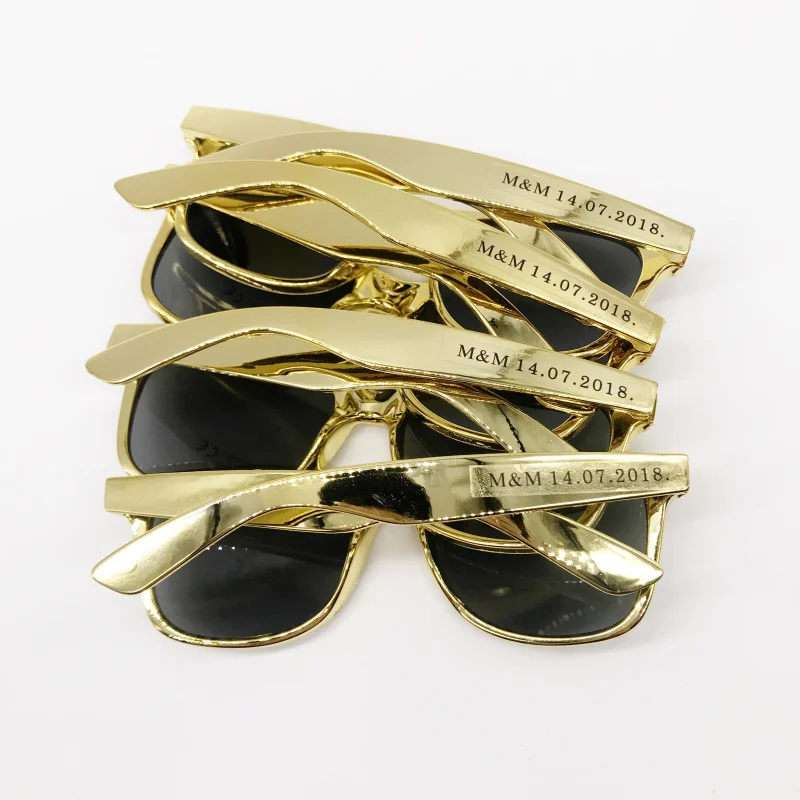 Glasses with sticker 24 пары на заказ День Рождения украшения золотой цвет солнцезащитные очки для взрослых Свадебная вечеринка подарки сумка с конфетами сувениры - Цвет: Glasses with sticker