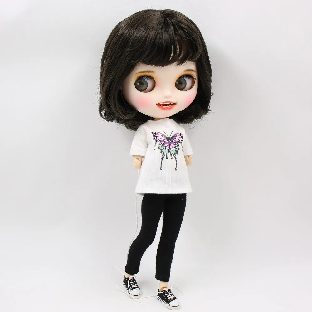 1/6 bjd завод blyth кукла короткие черные волосы, новое матовое лицо с зубами, белая кожа сустава тела 30 см BL950