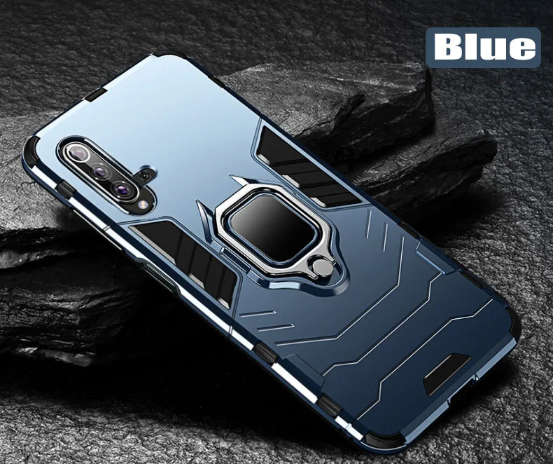 Blue -Finger Ring 1 Роскошный противоударный чехол-броня для huawei honor 20, чехол для телефона, задняя крышка для huawei honor 20 pro, силиконовый чехол-держатель honor 20 - Цвет: Blue -Finger Ring 1