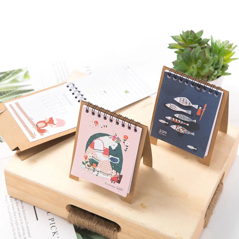 Free shipping Cartoon 2019 notebook desk calendar desktop lunar style cute diy plan book | Канцтовары для офиса и дома