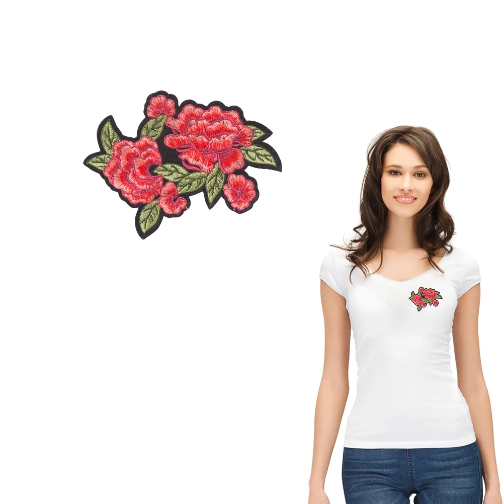 Розовый цветок железа на заплатках Surpdeco Утюг наклейках вышивка патч