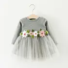 Сетчатое платье с длинными рукавами и милыми цветами для маленьких девочек, трикотажное платье с фатиновой юбкой