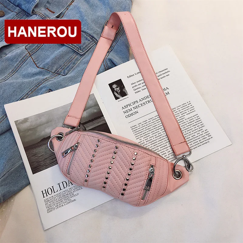 HANEROU уличная поясная сумка с заклепками роскошная дизайнерская из мягкой кожи