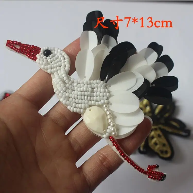 Белая нашивка с блёстками в виде фламинго для одежды аппликация блестками курток