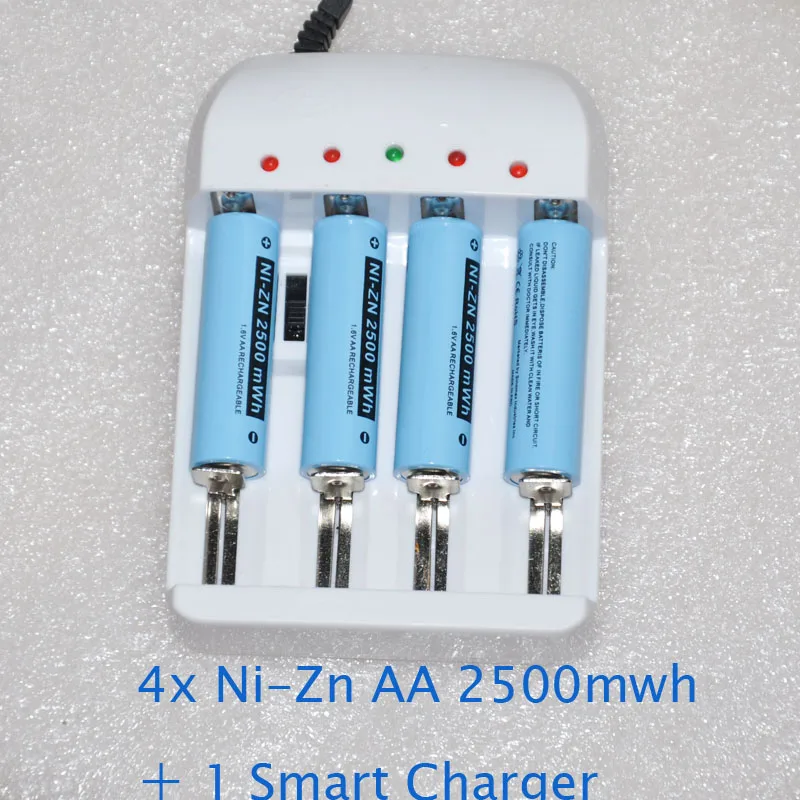 4 шт. аккумуляторная батарея 1 6 в AA Ni Zn 2500mwh + зарядное устройство игрушки камера NiZn