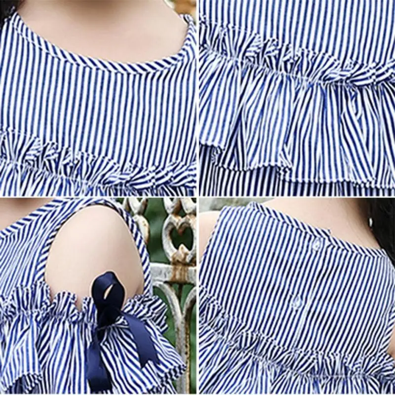 Baby Girls Dress Korean Style Cold Shoulders Tie Ruffles Princess Tutu Stripes Girl Clothes Shoulder | Детская одежда и обувь