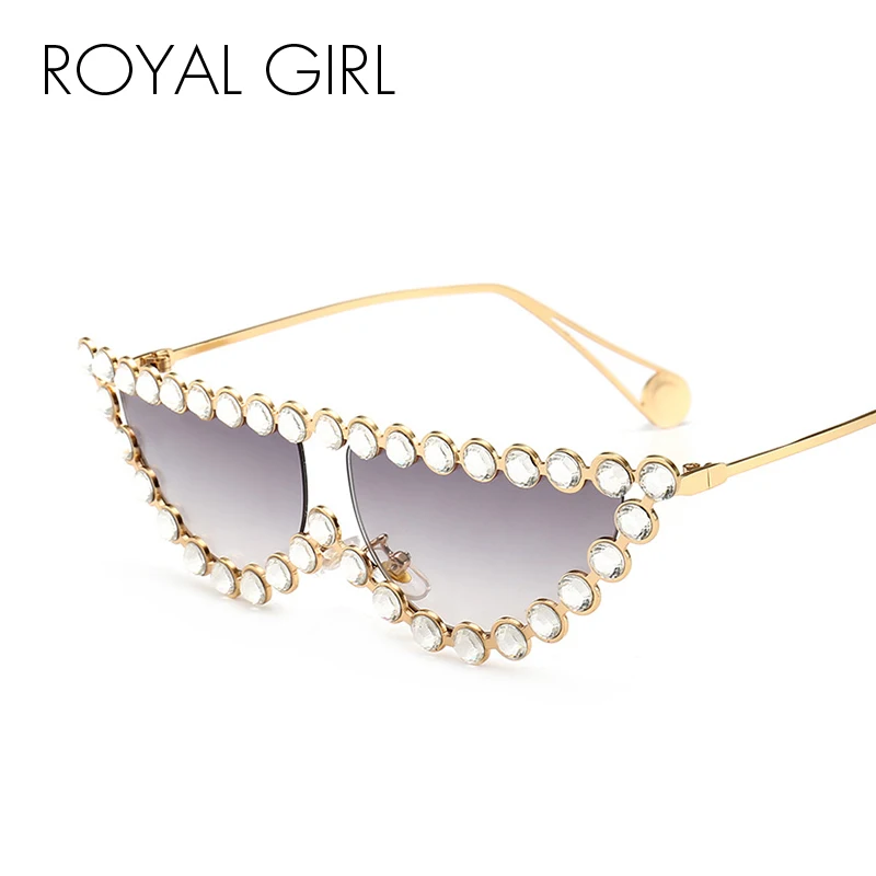 Роскошные женские солнцезащитные очки ROYAL GIRL, новые модные солнцезащитные очки «кошачий глаз», женские плоские очки с бриллиантами, UV400 SS693