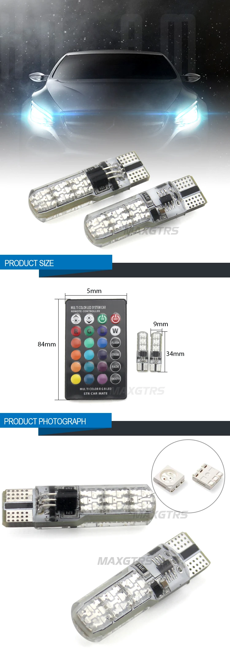 2x T10 W5W 168 194 SMD 6-светодиодный 5050 пульт дистанционного управления RGB автомобильный светильник на танкетке для чтения s для автомобиля задний светильник боковой парковочный дверной светильник ing