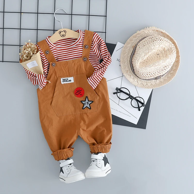 HYLKIDHUOSE Baby Girls Boys Clothing Sets Toddler Child Clothes Suits 2018 Autumn Stripe T Shirt Bib Pants Infant Kids Costume | Детская