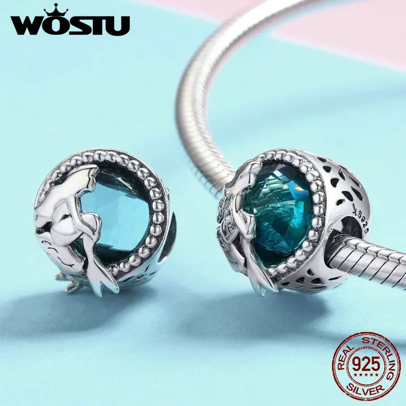 WOSTU, настоящая 925 пробы, серебряная романтическая подвеска с русалкой, подходит для оригинального браслета из бисера, подвеска, сделай сам, подарок для изготовления ювелирных изделий, FIC894
