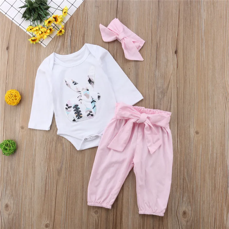 

Emmababy Fashion Newborn Baby Girl Clothes Cartoon Rabbit Tops bodysuit+Pants 3Pcs casual Girls Outfits Clothing Set
