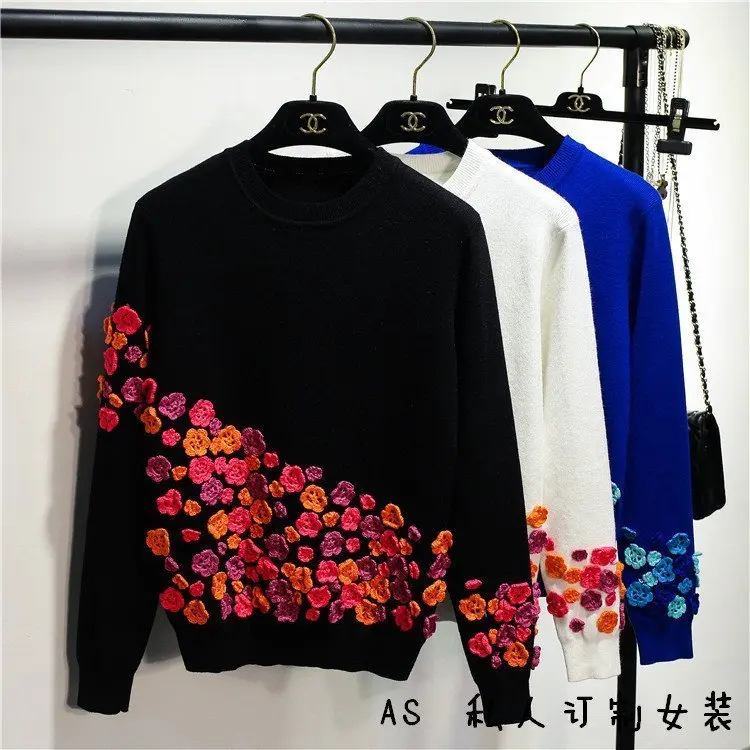 Свитера с круглым вырезом длинным рукавом обычные пуловеры аппликацией