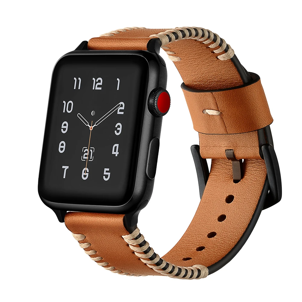 Ремешок для часов ZLIMSN из натуральной кожи черный коричневый Apple Watch аксессуары