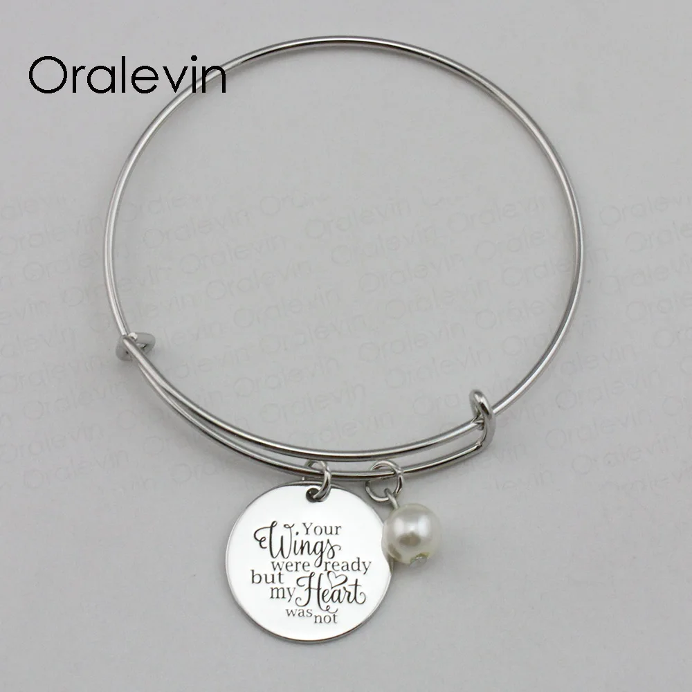 YOUR WINGS WERE READY BUT MY HEART WAS NOT Inspirational Hand Stamped Engraved Pendant Wire Bracelet Jewelry 10Pcs/Lot #LN2203B | Украшения