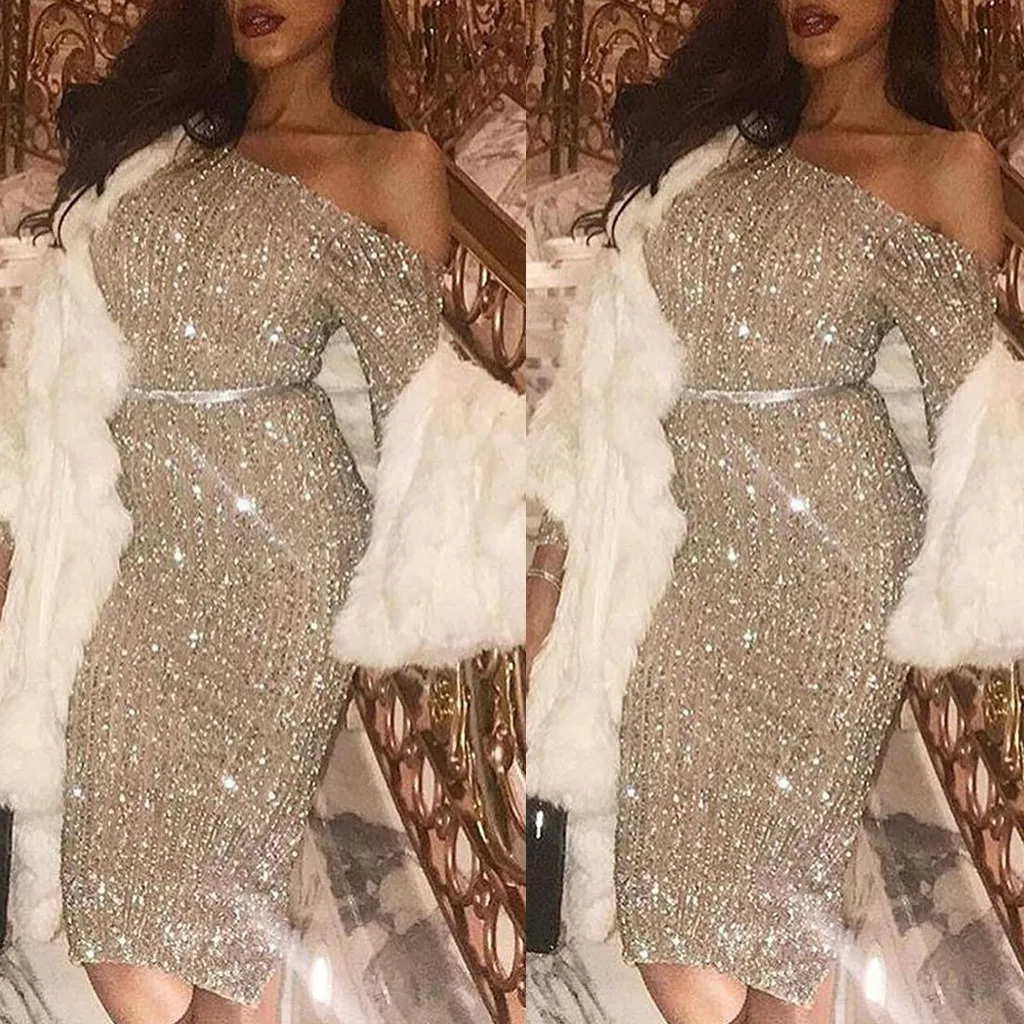 Женское летнее повседневное модное приталенное пикантное платье с косым плечом