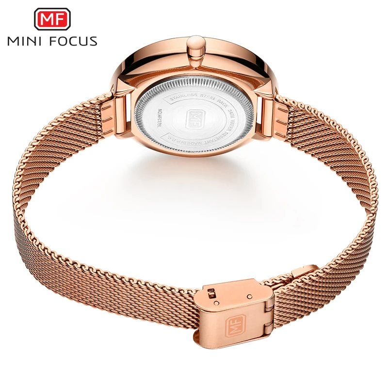 

MINI FOCUS Women's Simple Analogue Quartz Watches Blue Stainless Steel Mesh Bracelet Wristwatch for Lady Relogios Clock MFW0275