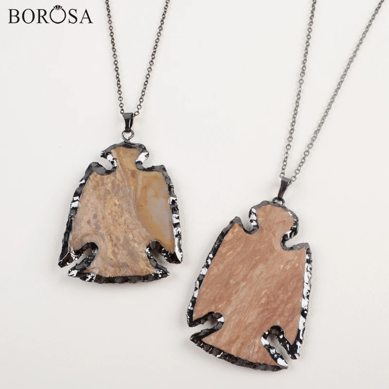 BOROSA черное покрытие грубое натуральное ожерелье из яшмы форма птицы для США