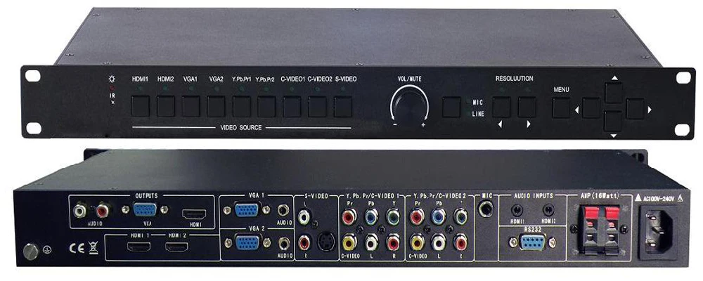 HDMI/VGA/S video/компонентный/композитный AV 9 в 1 HDMI переключатель Scaler presentation switcher С & VGA out