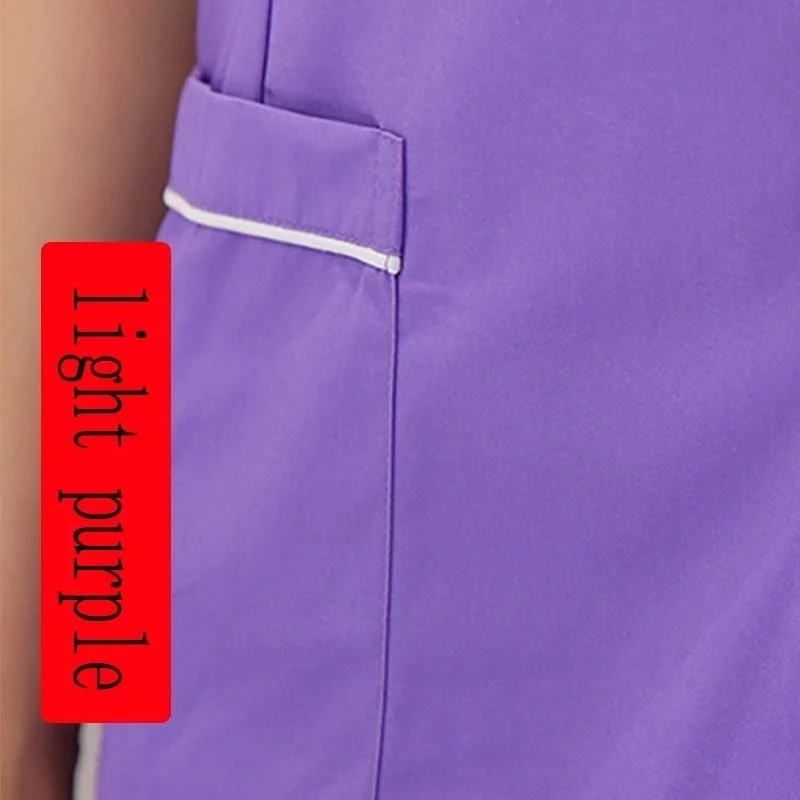 light purple TOP Женская модная медицинская униформа из чистого хлопка, цветная блокирующая v-образная горловина, рубашка или брюки с эластичным поясом и кулиской - Цвет: light purple TOP