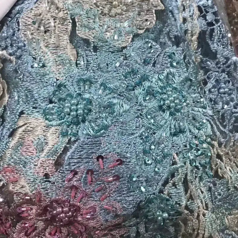 C2 15 ярд/лот Последняя французская Сетка кружевная ткань Африканская Тюлевая сетчатая кружевная ткань с бисером высокое качество африканская кружевная ткань QG770 - Цвет: C2