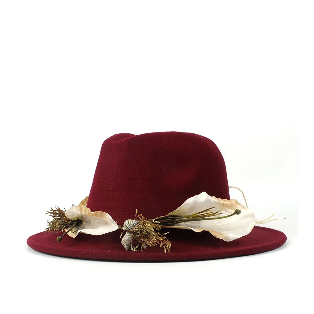 Модная шерстяная женская шляпа с широкими полями цветочным принтом зимняя