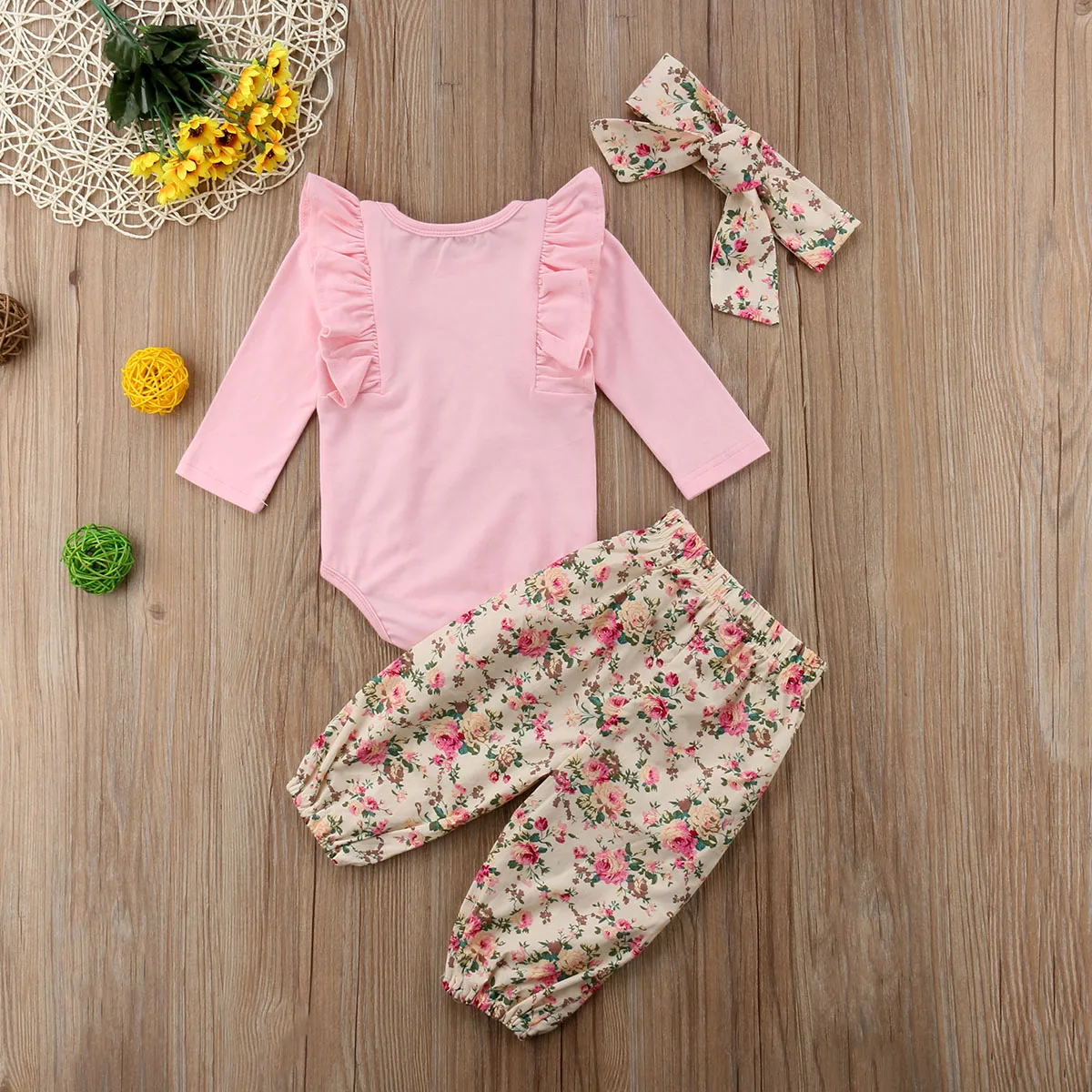 3 шт. Детский комбинезон с длинным рукавом и оборками|Комплекты одежды| |