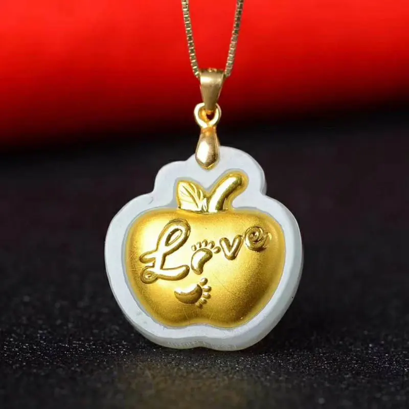 Новинка ожерелье из натурального нефрита с подвеской в виде яблока 24-каратного