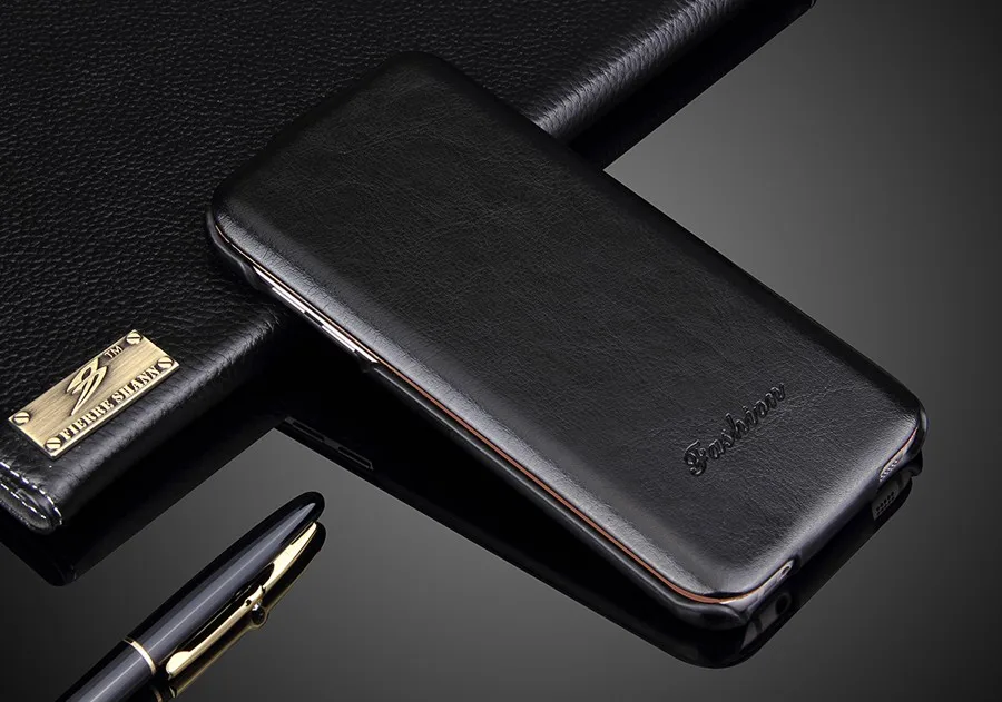 Black Вертикальный флип-чехол из натуральной кожи для samsung Galaxy S7 Edge, фирменный Роскошный Ультратонкий компактный чехол, высокое качество - Цвет: Black