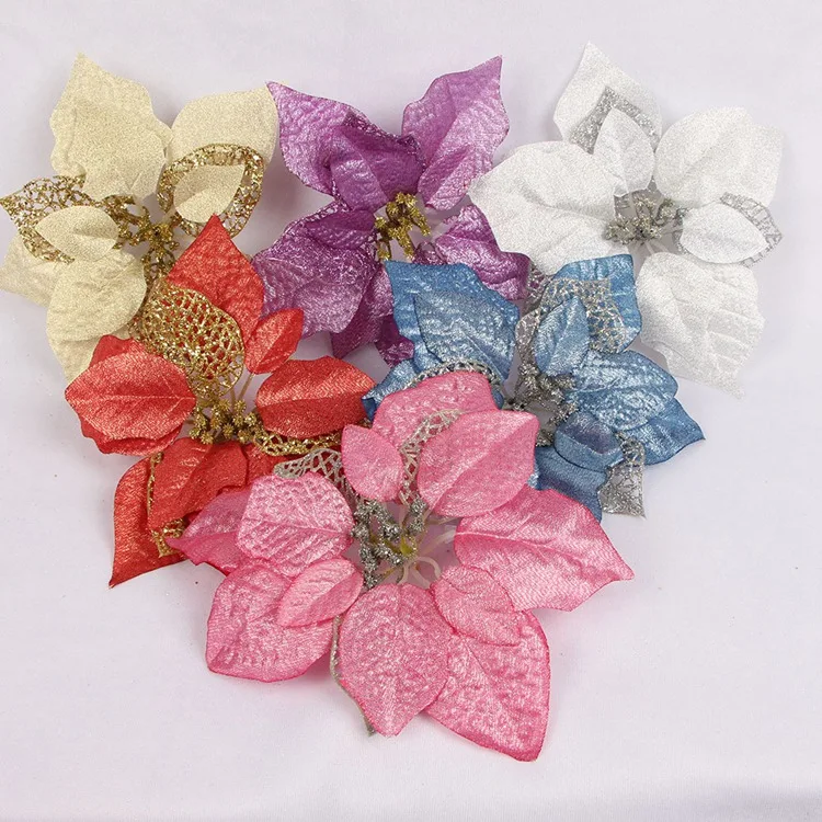 Йориу 5 шт. Poinsettia Рождественские цветы искусственные Искусственные цветы DIY Merry Рождественская елка украшения для рождественской елки вечерние домашний декор - Цвет: Mixed Randomly