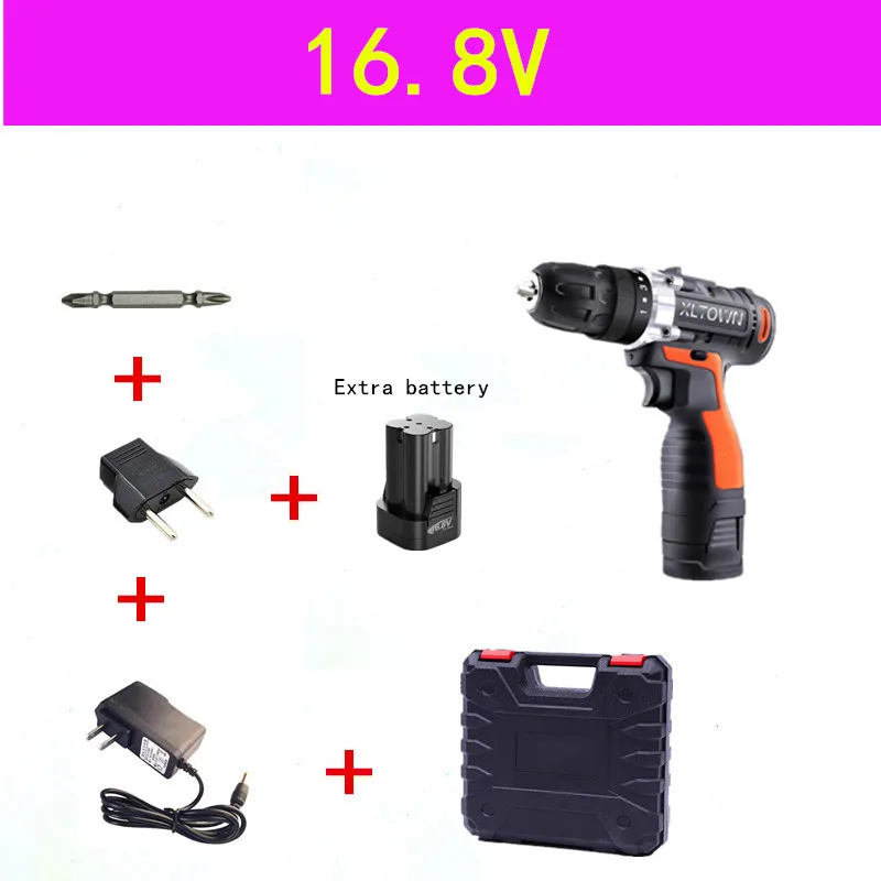 16.8V B XLTOWN 12/16. 8/21V аккумуляторная электрическая дрель мульти-Функция Перезаряжаемые литий Батарея электрическая отвертка Бытовая електричюеского инструмента - Цвет: 16.8V B