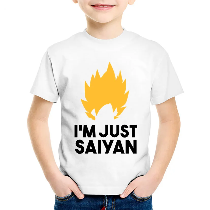 Забавные детские футболки с принтом аниме «Жемчуг дракона Гоку Z», «Just Saiyan», детские летние футболки, топы для мальчиков и девочек, одежда для малышей, HKP2199