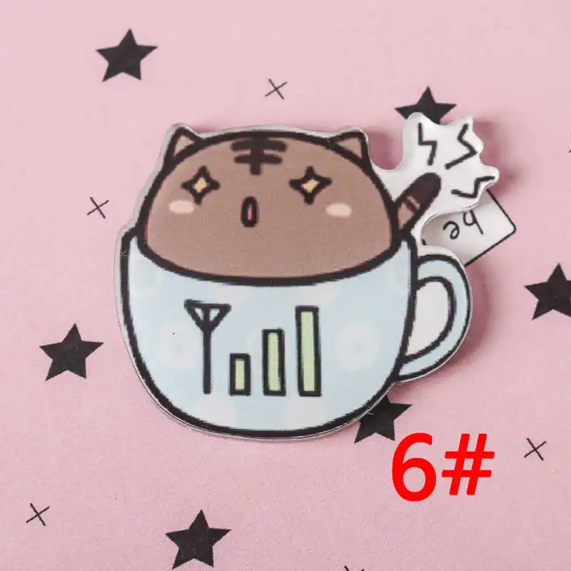 6 1 шт. Милая чашка в виде кошки Мультяшные значки на булавке Kawaii значок bacgets на рюкзак значки на одежду акриловые значки Z67 - Цвет: 6