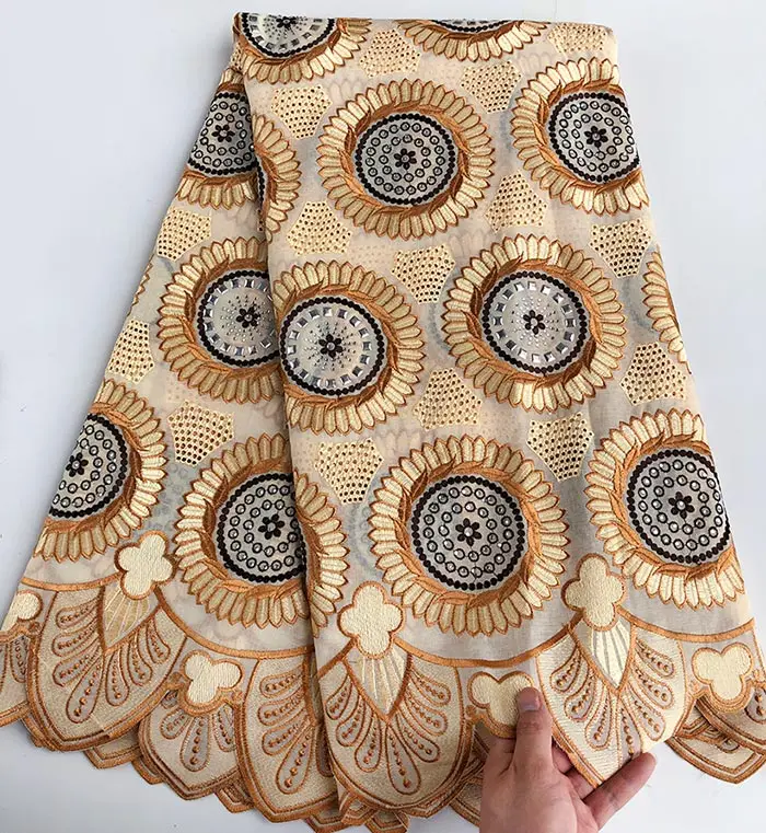 beige brown Мудрый выбор высокое качество вышивка африканская швейцарская вуаль кружево мягкий хлопок Нигерия швейная ткань с камнями 5 ярдов - Цвет: beige brown