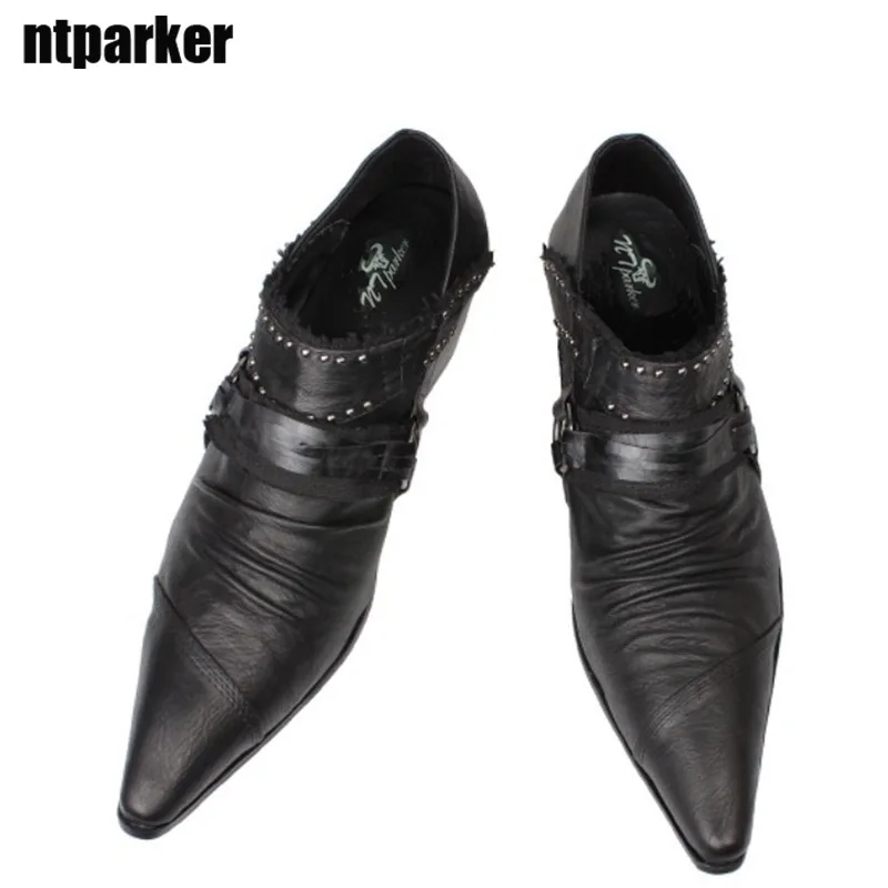 Ntparker/обувь с острым носком в японском стиле мужские кожаные туфли на высоком каблуке свадебные/сценические/деловые туфли для мужчин EU38-46