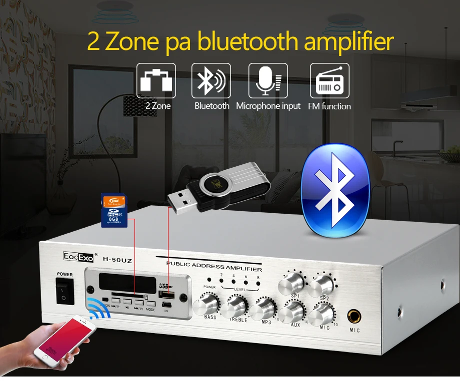 Oupushi Bluetooth домашний фон музыкальная система MP3 плеер 50 Вт USB усилитель с 6 дюймов/8 дюймов Потолочные динамики